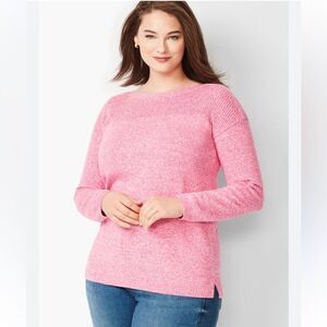 NWT Talbots Women’s Ribbed-Yoke Sweater - Marled Red/Pink Size 2X
